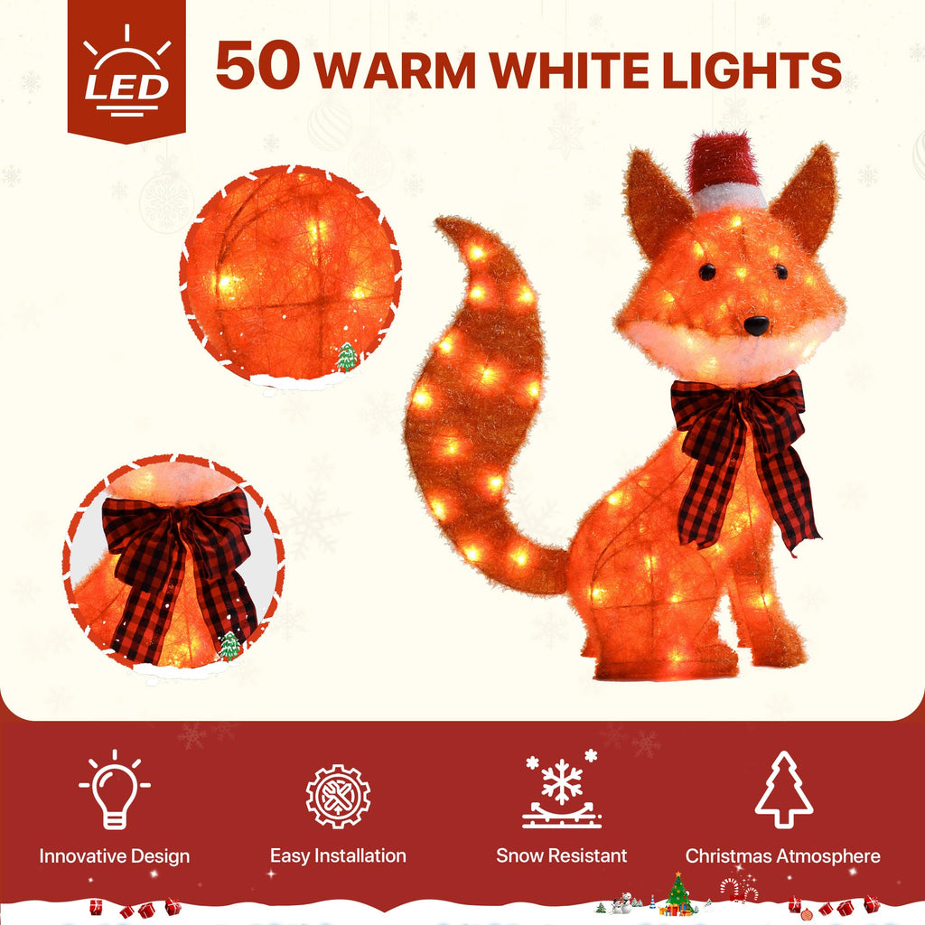 Fox Outdoor Christmas Decorations, 50 Warm White LED Lights, 27 in