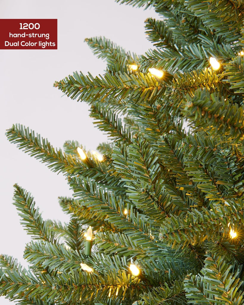 Pre-lit Christmas Tree Premium Spruce Artificial Remote Control with 1200 Dual Color LED Lights, Full Hinged Fir