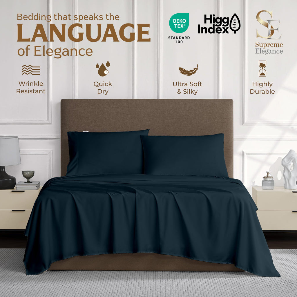 King Bed Sheet Set, Sateen, 1200 Thread Count, Dark Blue