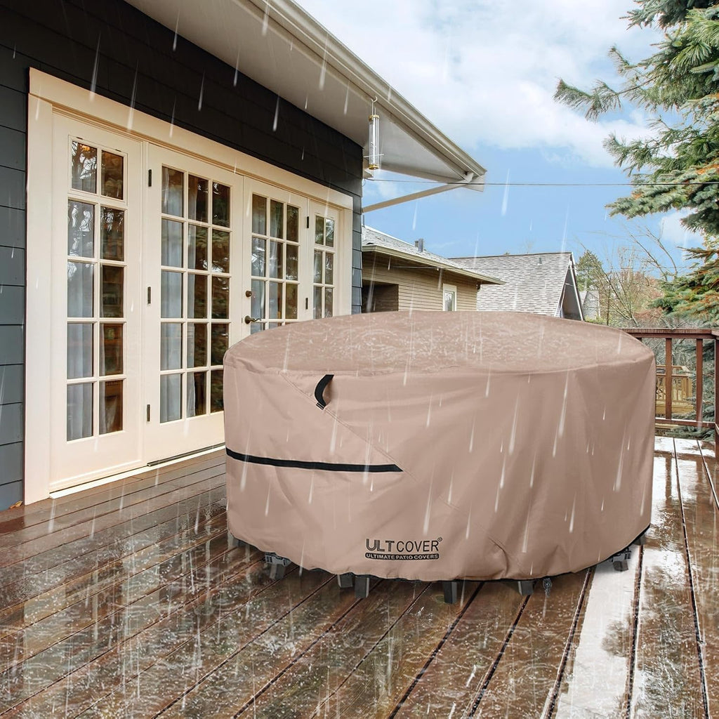 Round Patio Furniture Cover - Outdoor Waterproof Table with Chair Set Cover 108 inch
