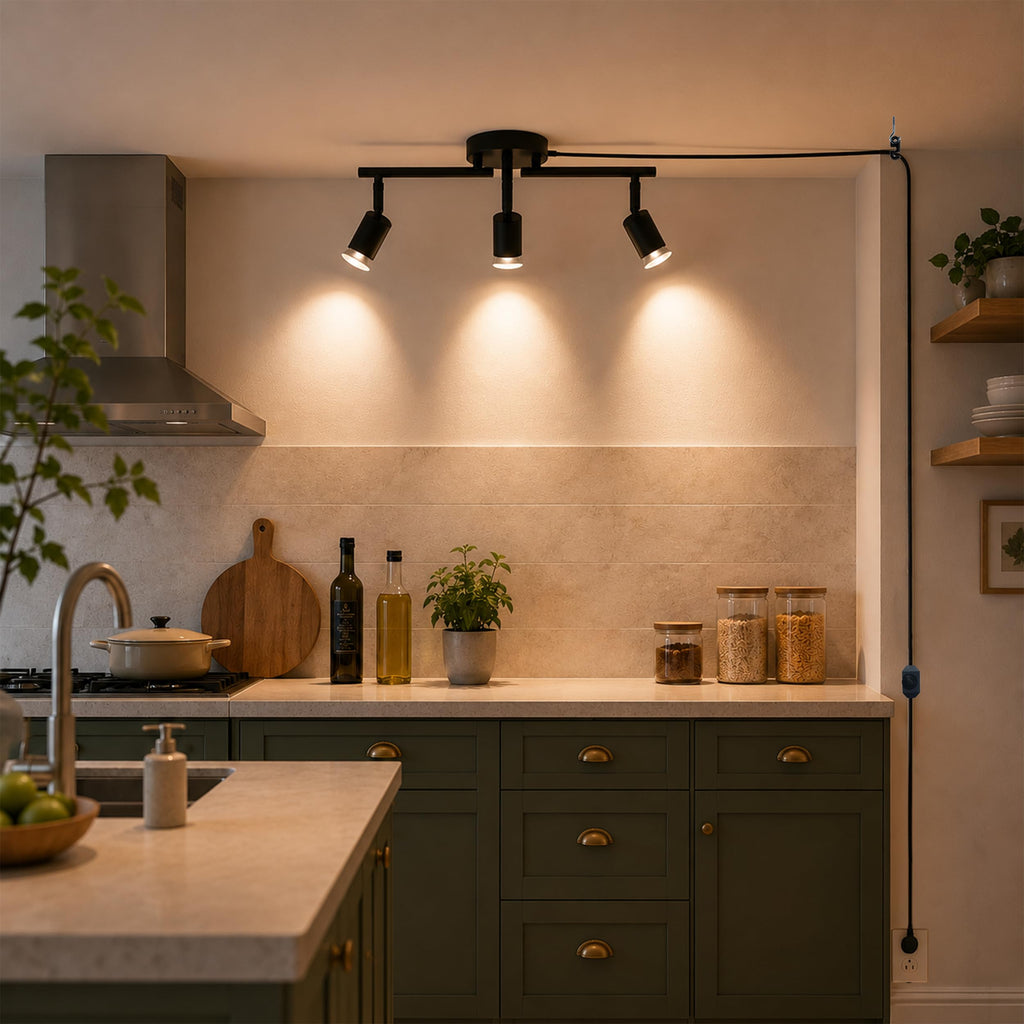 Dimmable Plug in Track Lighting,Plug in Ceiling Light Fixture,Balck 3 Light Track Light with 16.4' Long Cord,Dimming