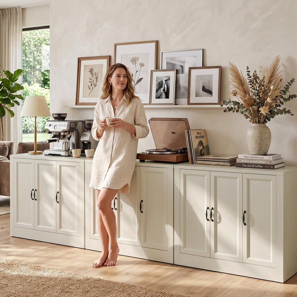 117" Modular Buffet Sideboard Cabinet Set of 3, Extra Long Coffee Bar Storage Cabinet with Adjustable Shelves &