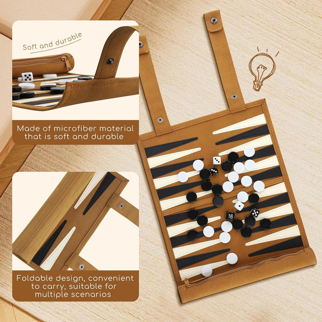 Travel Backgammon Set, Lightweight Roll-up Classic Board Game Travel Backgammon Sets for Adults, Portable Chess Set