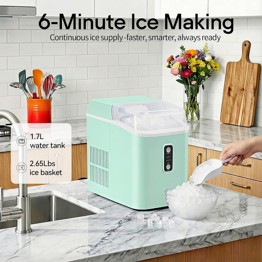 Nugget Ice Makers Countertop, Portable Nugget Ice Machine, Ready in 6 Mins, 24lbs in 24Hrs, Auto-Cleaning