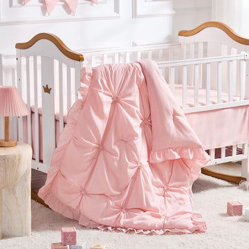Princess Crib Bedding Set for Girls, 3 Piece Ruffles Jacquard Embroidery Baby Girl Crib Bedding Set Newborn, Infant &