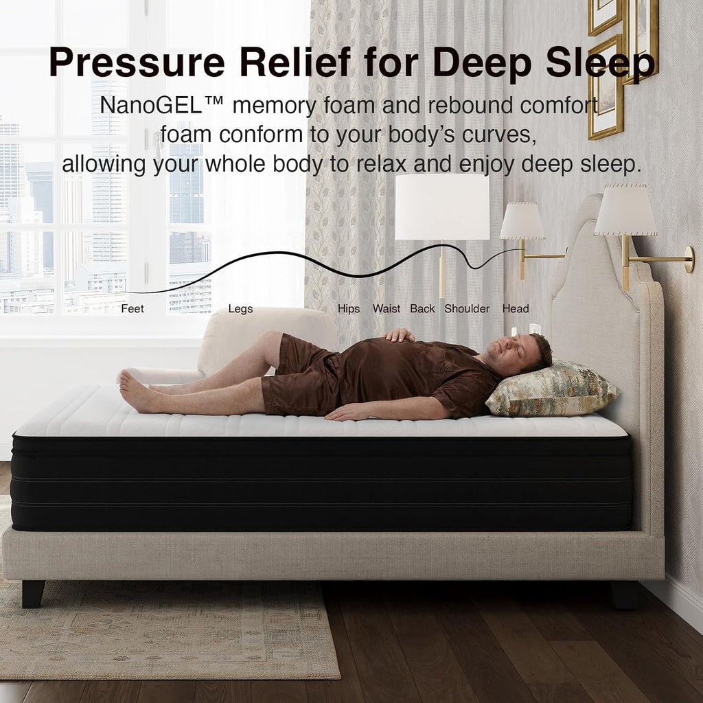 King Mattress 14 Inch, Cooling Hybrid Mattress with Upgraded Coils | Gel Memory Foam, Enhanced Support, Motion