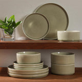 Solana Coast 12 Piece Stoneware Reactive Glaze (Service for 4) Ceramic Plates and Bowls Modern Shape Embossed