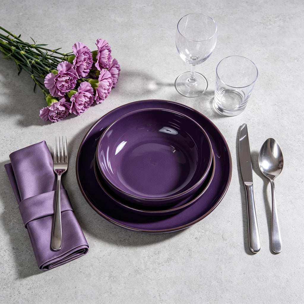 12-Piece Dinnerware Set, Shiny Glaze with Speckle Effect Plates & Bowls Set