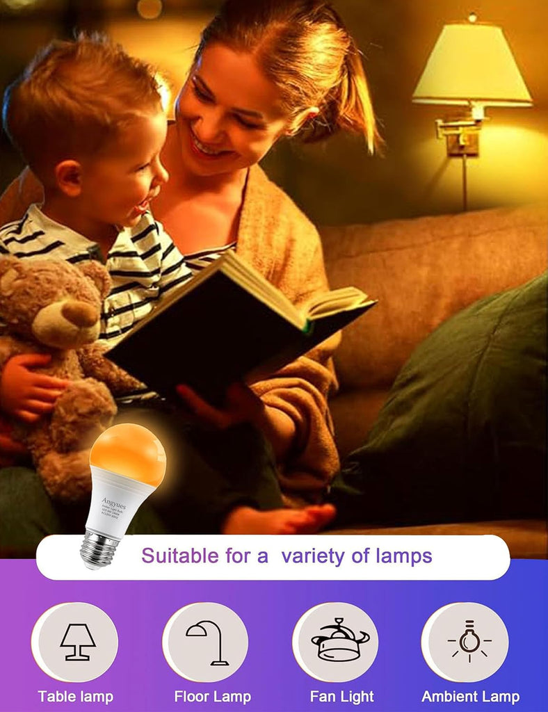 Amber Sleep Light Bulbs, Blue Light Blocking, A19 3W(25 Watt Equivalent) Dim Light Bulbs for Lamp,1800K Warm Light