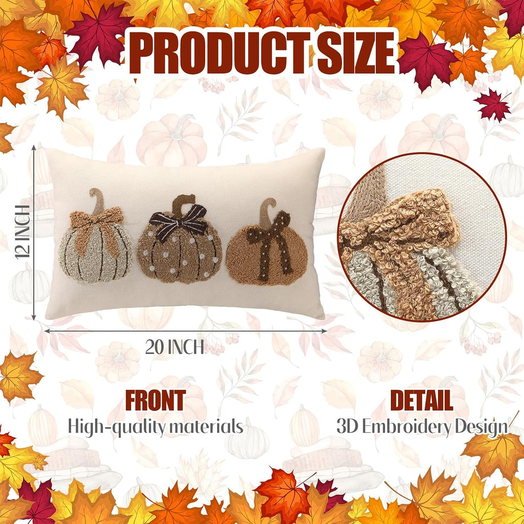 Fall Pumpkin Pillow Covers 12x20 Rustic Boho Brown Beige Lumbar Case