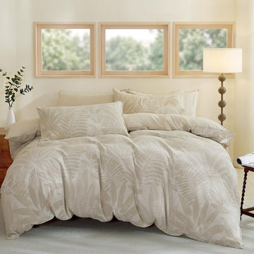 Linen Cotton Blend Duvet Cover Set, Palm Leaf