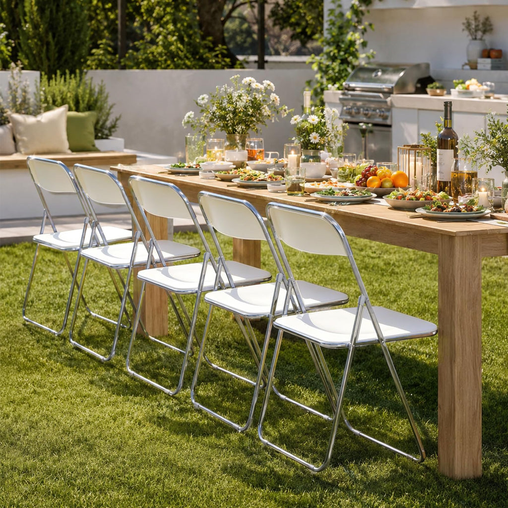 4 Pack White Plastic Folding Chairs - Family Dining Set Stackable, Picnic, Casual Dining (300lb Capacity)