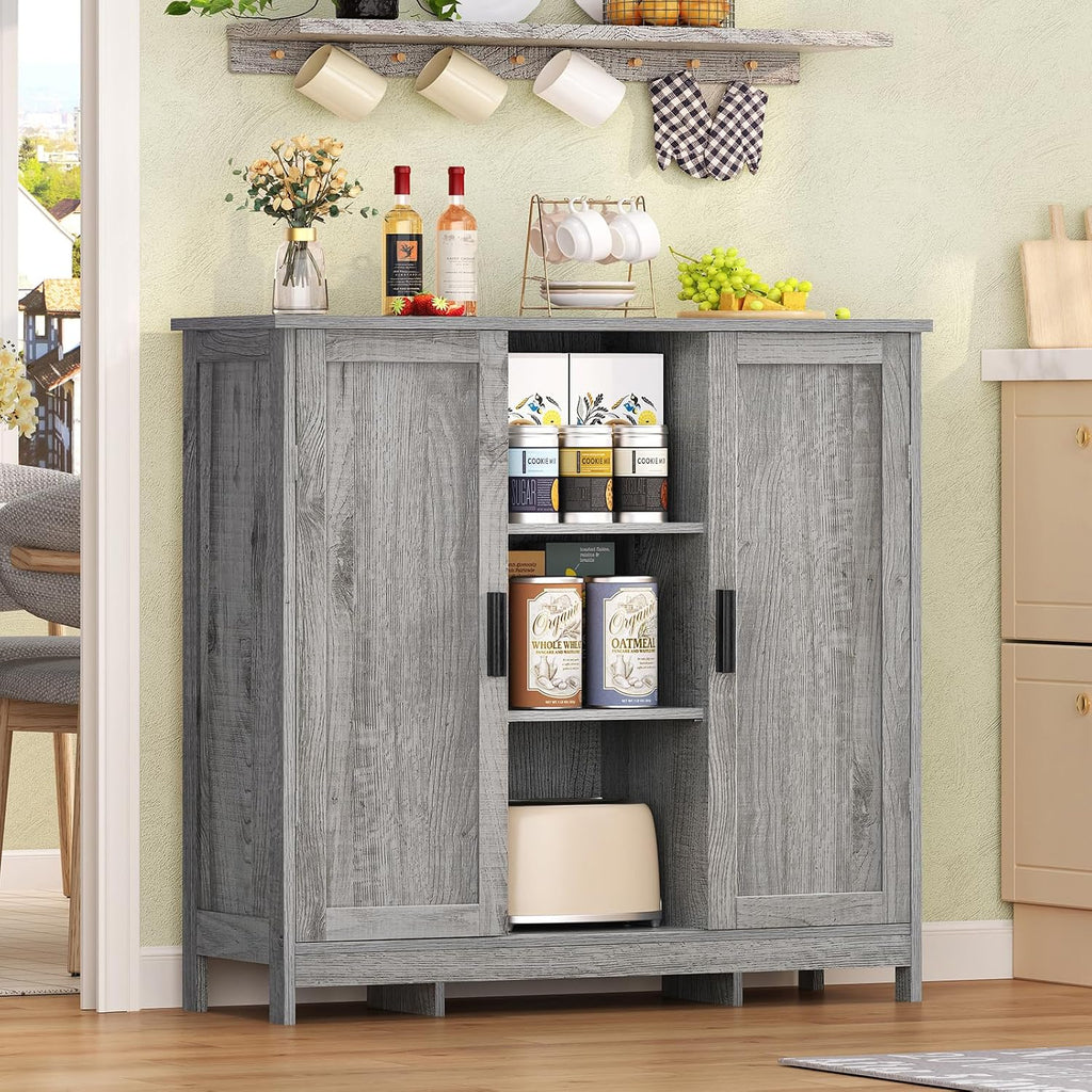 Storage Cabinet with 2 Doors and 4 Adjustable Shelves, Buffet Cabinet with Storage, Floor Cabinet , Rustic Gray