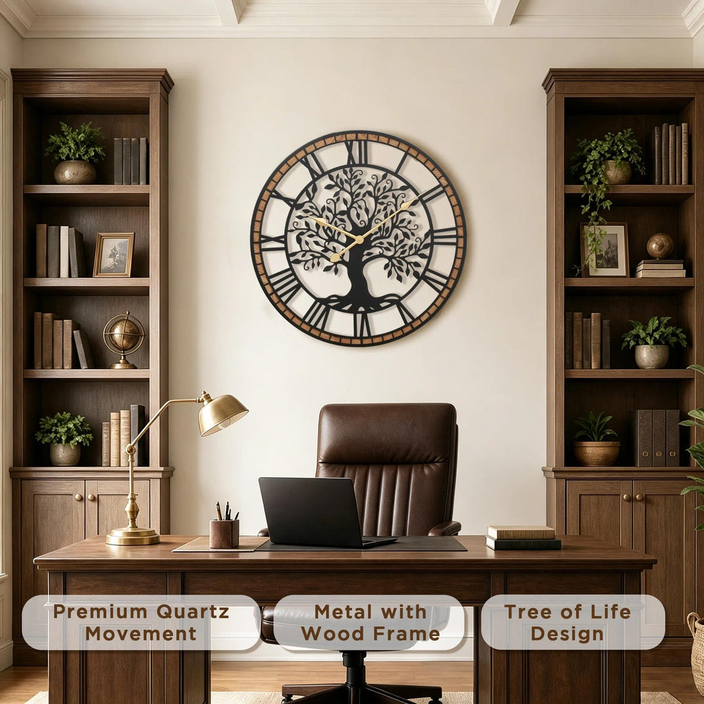 Large Wall Clock Decorative: 30 Inch Tree of Life Battery Operated