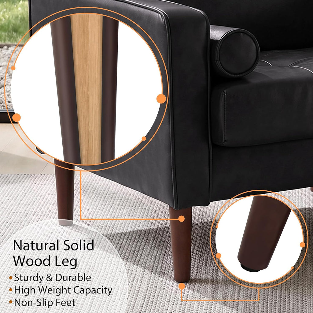 34.5" Arm Chair, Modern Faux Leather Accent Chair, Black