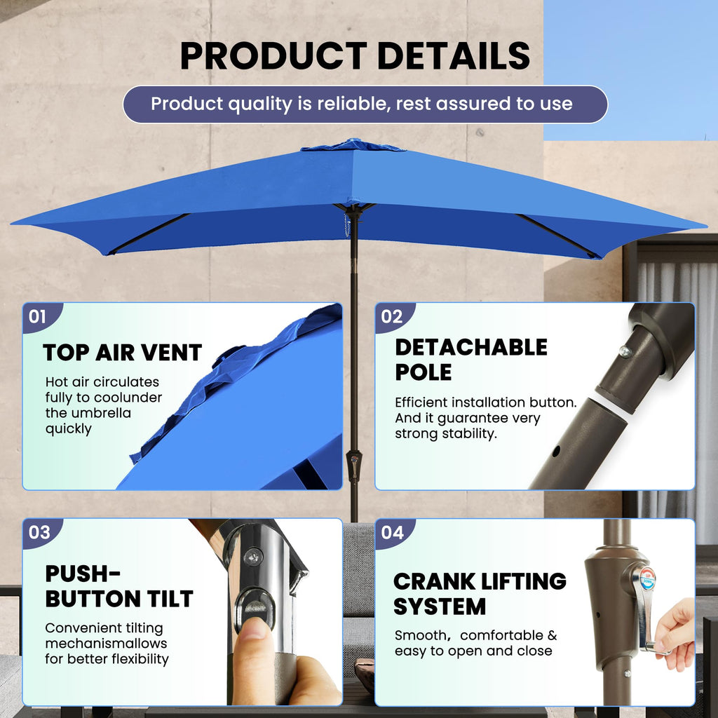 6.5 Rectangular Patio Umbrella Outdoor Umbrella Patio for Table Blue