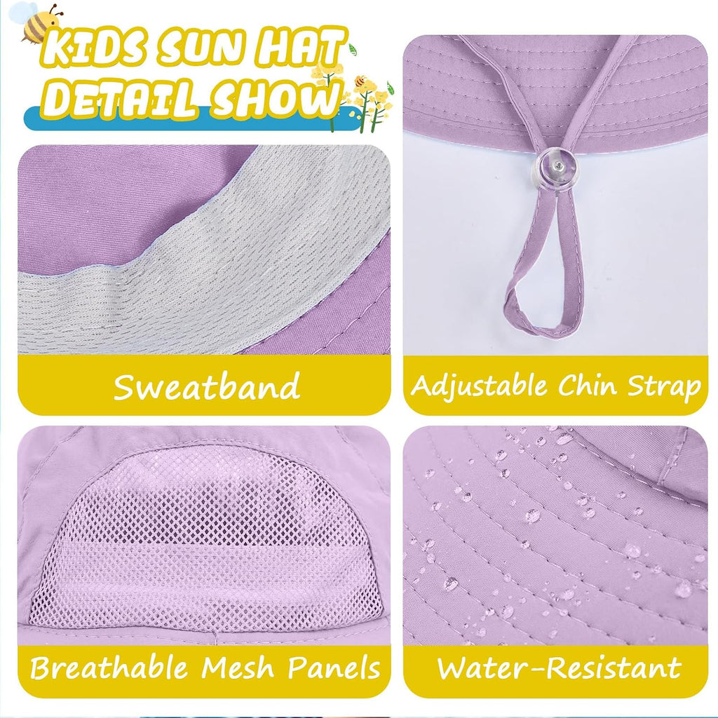 Outdoor Kids Sun Hats with Neck Flap Boys Girls Wide Brim UPF 50+ UV Protection Children Bucket Hat Safari Hat
