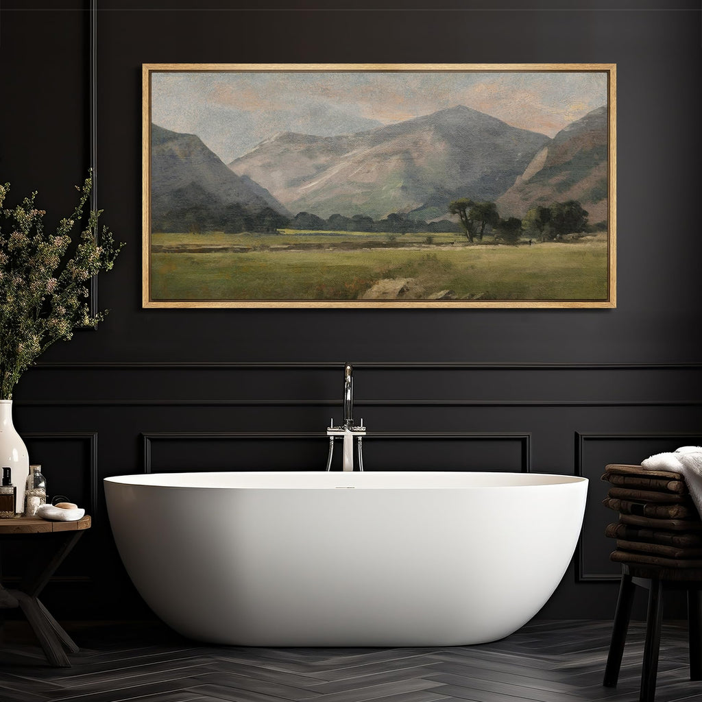 Extra Large Framed Canvas Print Wall Art Pastoral Beauty Classic Mountainous Landscape Illustrations Antique Retro
