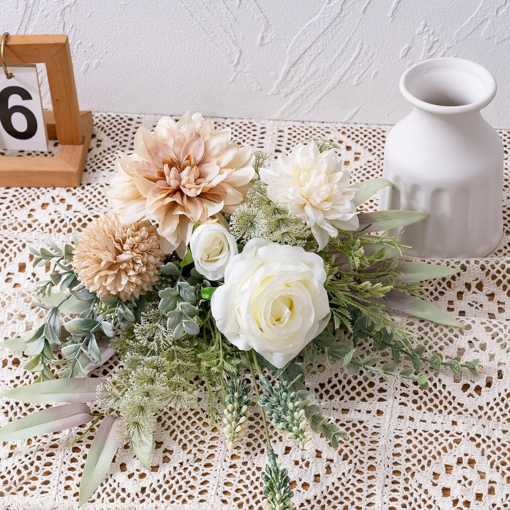 Fake Flowers in Vase, Artificial Flowers with Vase, 15.7'' Floral Arrangements for Dining Table Centerpiece Decor