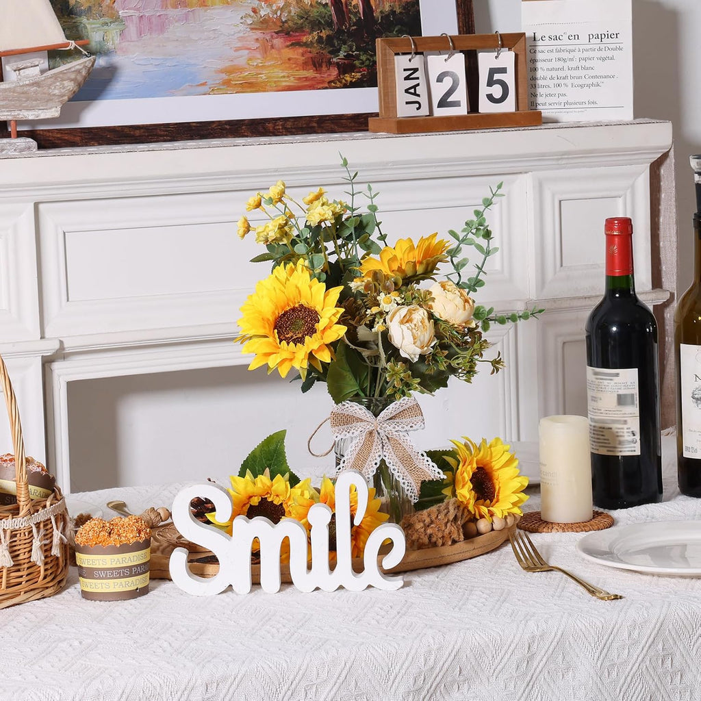 Fake Flowers in Vase, Artificial Flowers with Vase Faux Silk Floral Arrangement Table Centerpieces Decor Dining