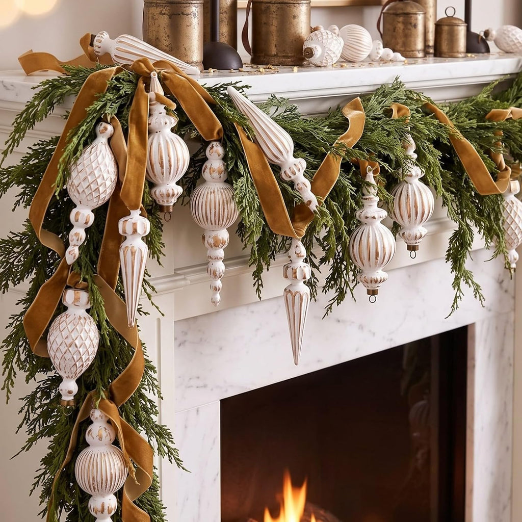 15 Pcs Neutral Christmas Tree Ornaments Rustic Drop Finial Decor