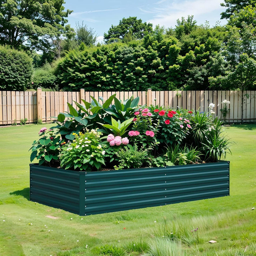 Raised Garden Bed 8×4×1.5FT, Galvanized Raised Garden Beds Outdoor for Vegetables Flowers Herbs, Steel Large Deep