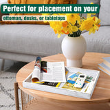 17 Inch Rustic White Serving Tray with Handles - Large Wooden Tray for Ottoman, Breakfast in Bed, Dinner, Coffee Table