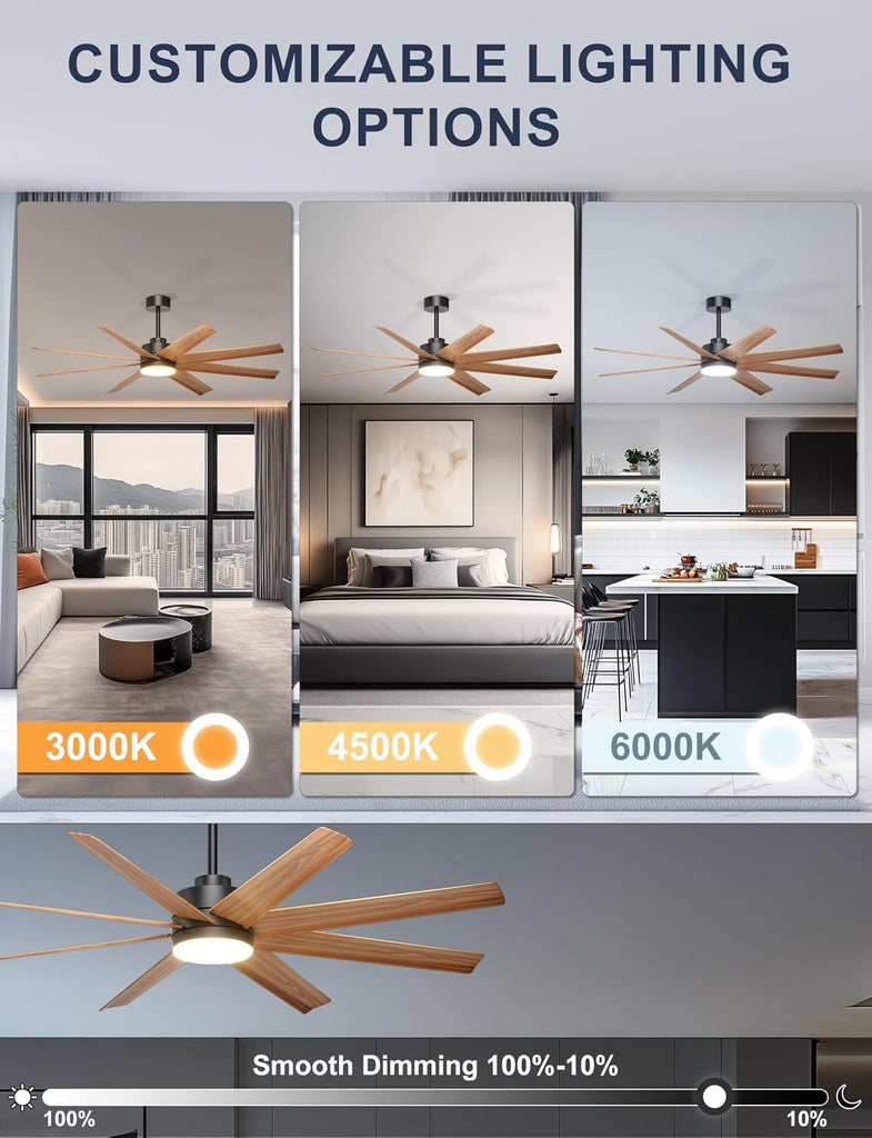 60'' Ceiling Fan with Light - 8 Blades Ceiling Fan Remote/APP Control, Dimmable, DC Motor Farmhouse Outdoor Fan