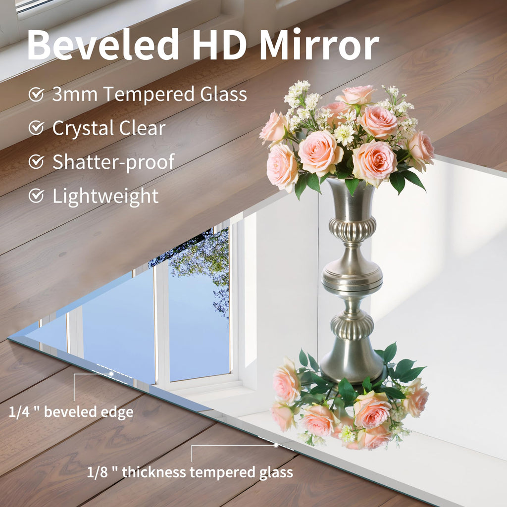 Beveled Mirror, 30x48 Large Frameless Bathroom Mirrors for Wall, 3mm Tempered Glass Rectangle Vanity Mirror with