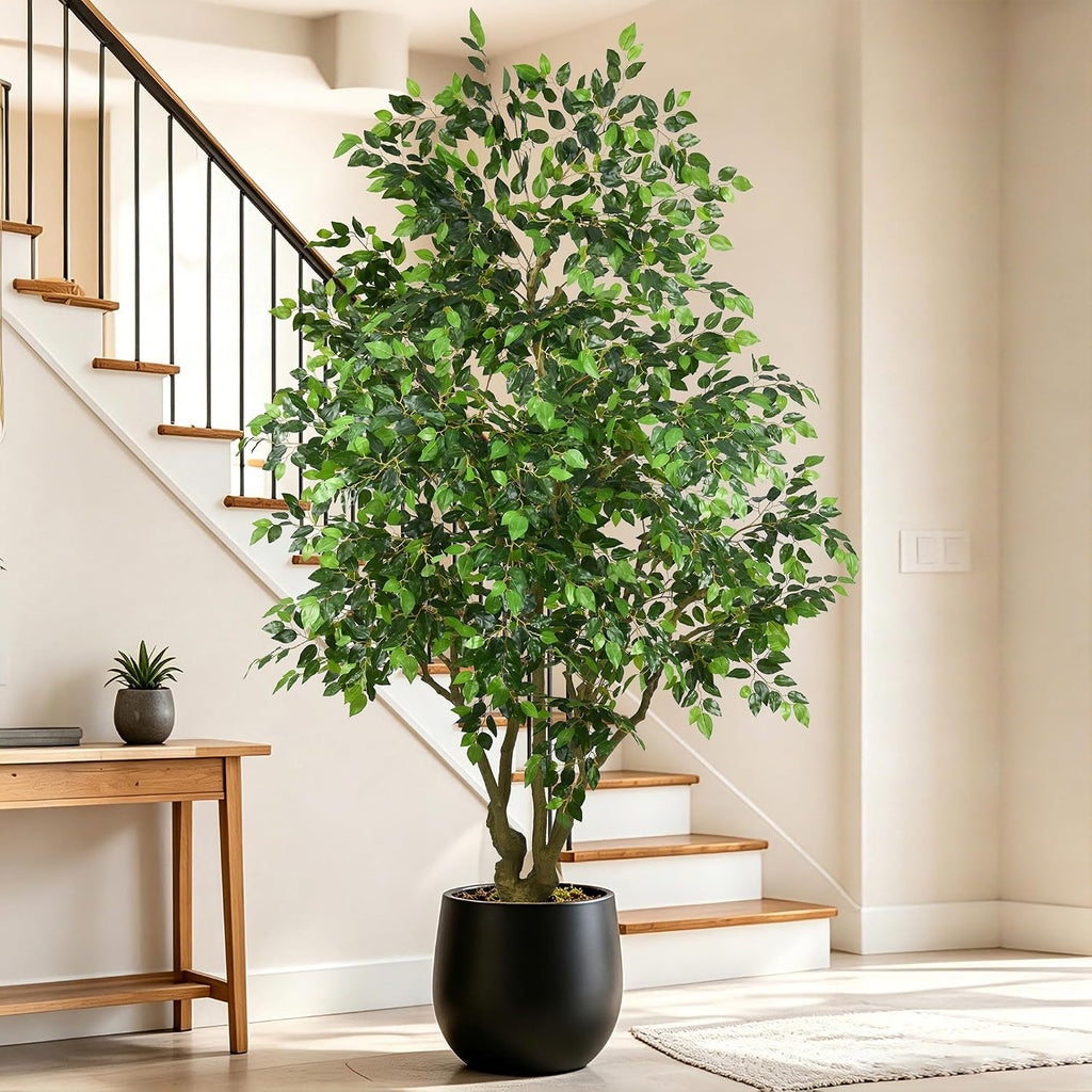Ficus Tree 8FT - Tall Faux Plants Indoor with Pot, Realistic Fake Floor Plant with Natural Green Leaves Artificial