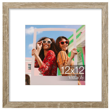 12x12 Picture Frame, Matted for 8x8 Photos, Light Wood