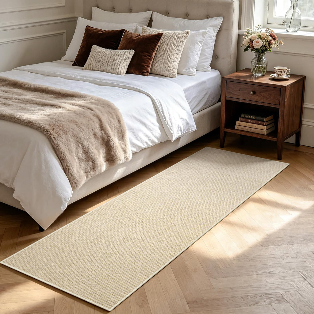 Faux Jute Runner Rug, Washable & Non-Slip, Off White