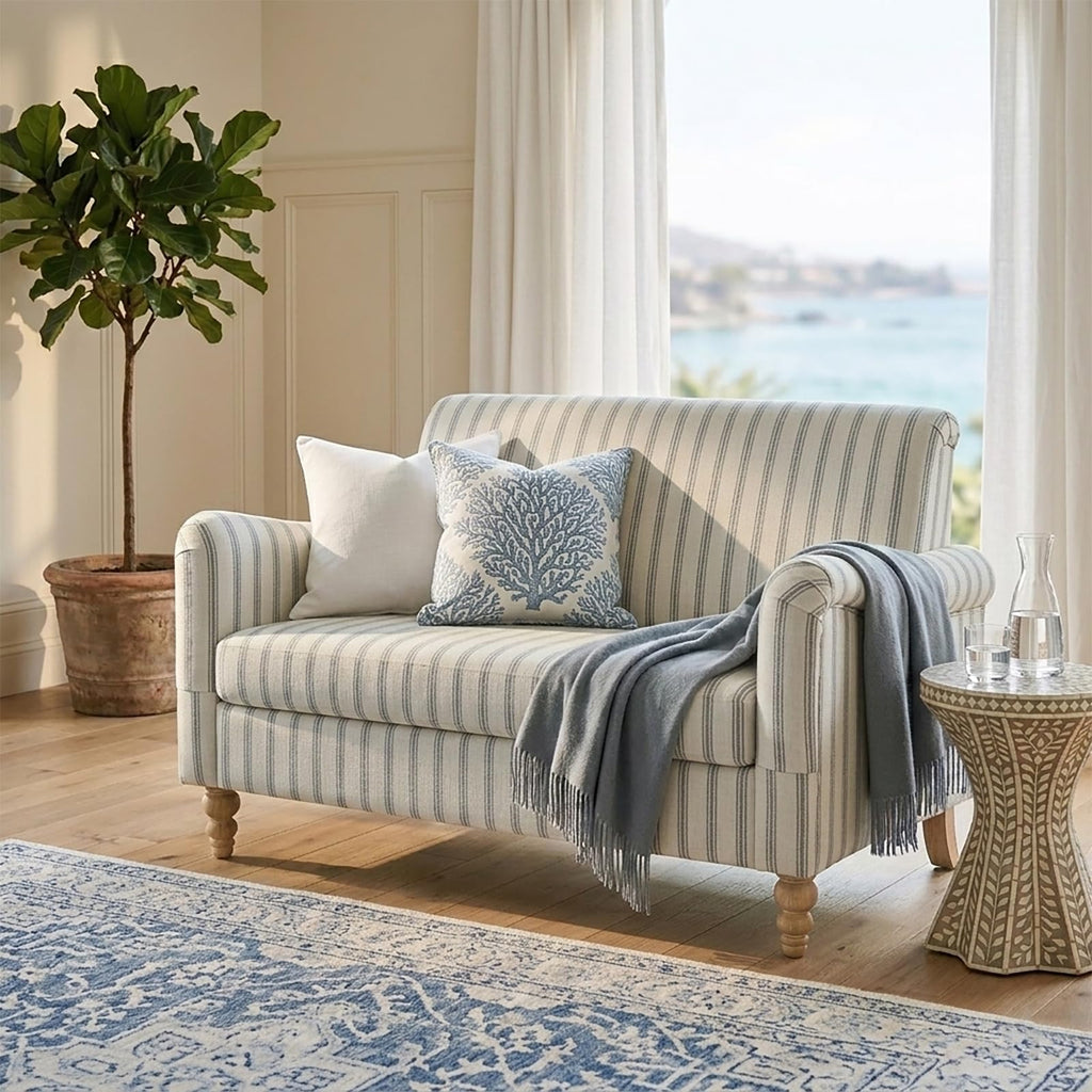 50.5" Farmhouse Loveseat Sofa, 2 Seater Sofa, Grey Stripe