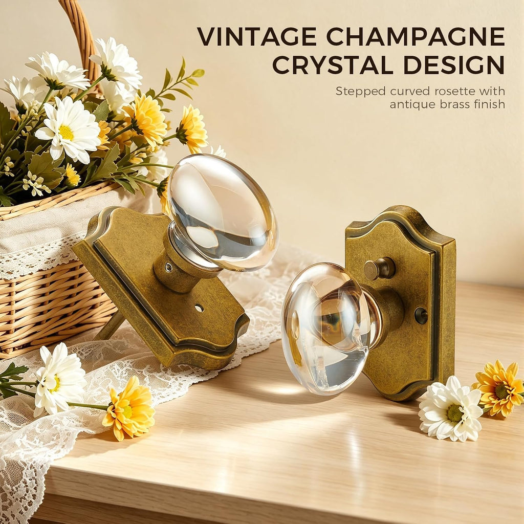 Champagne Crystal Antique Brass Privacy Door Knob