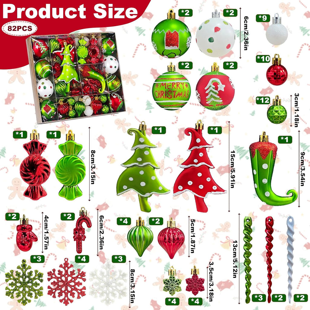 Christmas Balls Ornament,Xmas Tree Hanging Ornaments - Set of 82