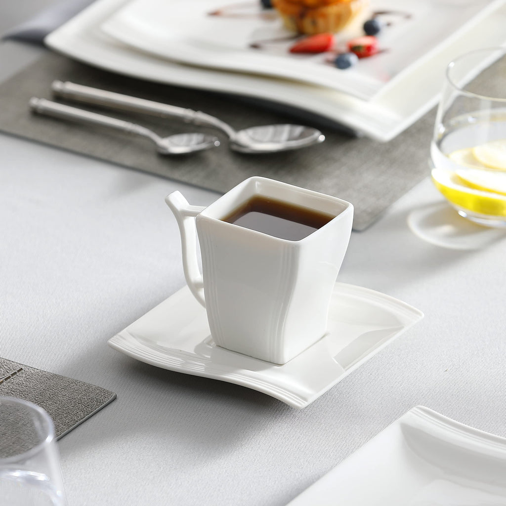Ivory White Dinnerware Sets, 30-Piece Porcelain Plates and Bowls Sets, Modern Dish Set for 6, Square Plates