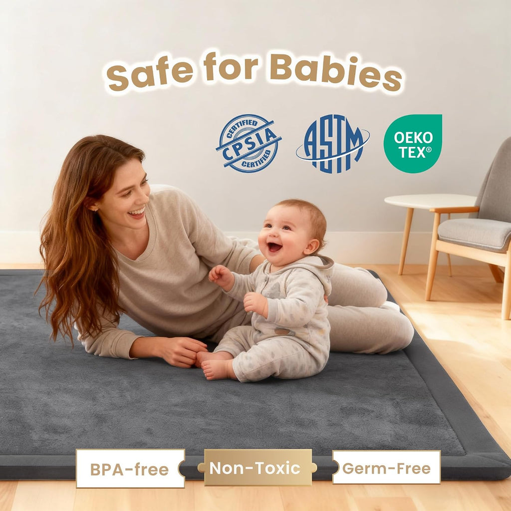 Baby Play Mat for Floor,1.3" Thick Elasti-Foam 59"×71" Non-Slip Water Repellent,Non-Toxic Playpen Mat for Infants