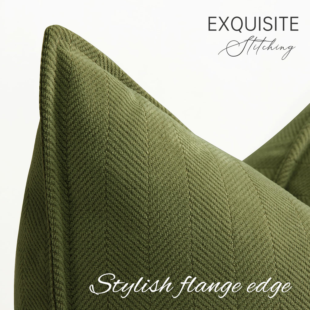 Olive Green Pillow Covers 20x20 Set of 2 Chenille Throw Pillow Covers with Elegant Design Soft and Luxurious