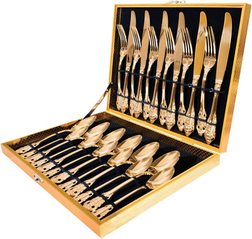 24-Piece Gold Flatware Silverware Set,18/10 Heavy Duty Stainless Steel Flatware Service for 6