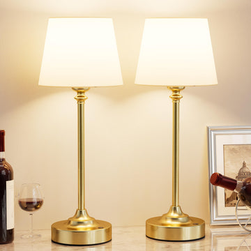 Cordless Table Lamps Rechargeable Set - 2 Pack Gold 4000mAH Battery Operated Lamps for Decor, 3000K Stepless Dimming