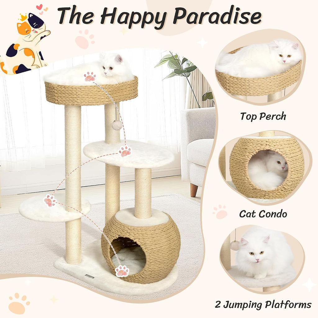 39 Inch Modern Cat Tree Solid Wood Cat Tower for Large Cats