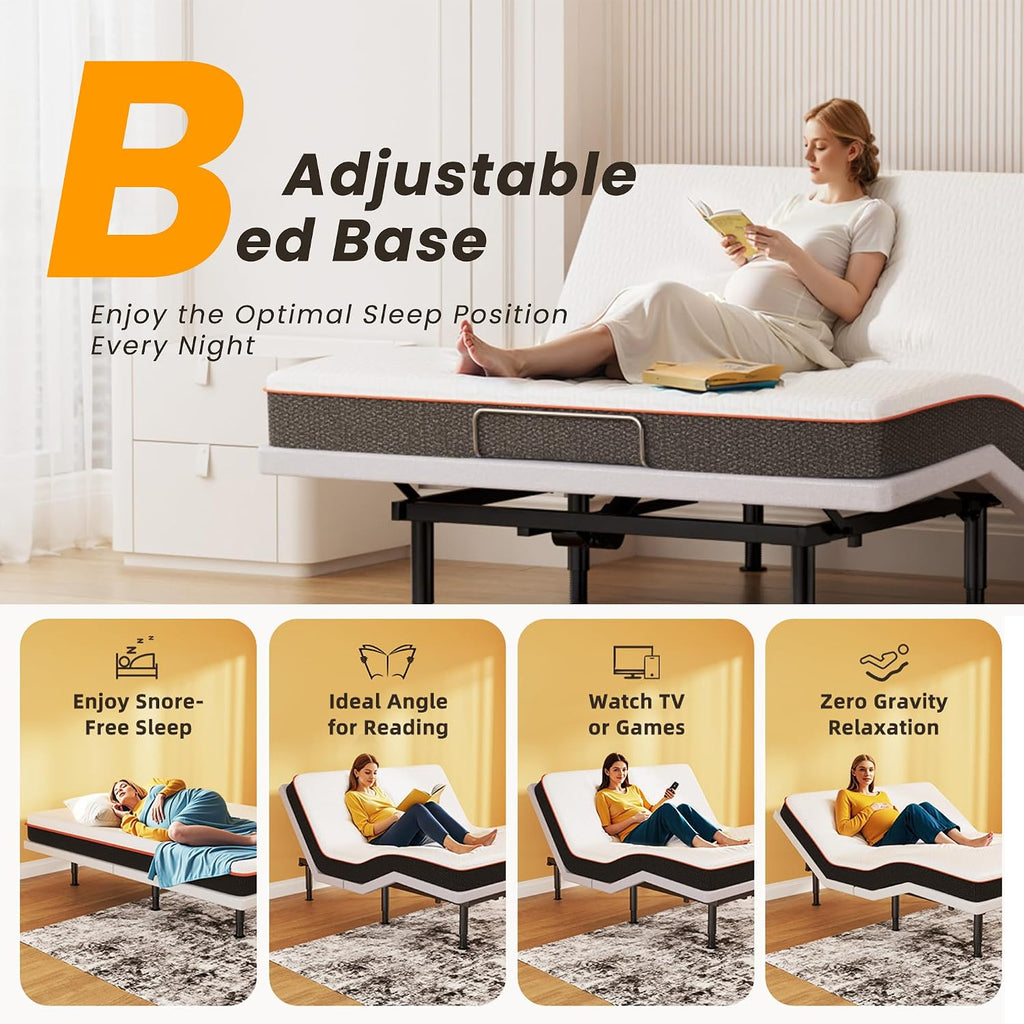 Adjustable Bed Frame King Size with Wireless Remote, Head Foot Incline, USB, Underbed Light - Heavy Duty Platform