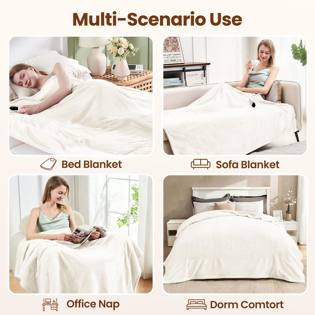 Electric Heated Blanket Throw 50"x60", 8 Heat leavls and 1-8H Auto Off