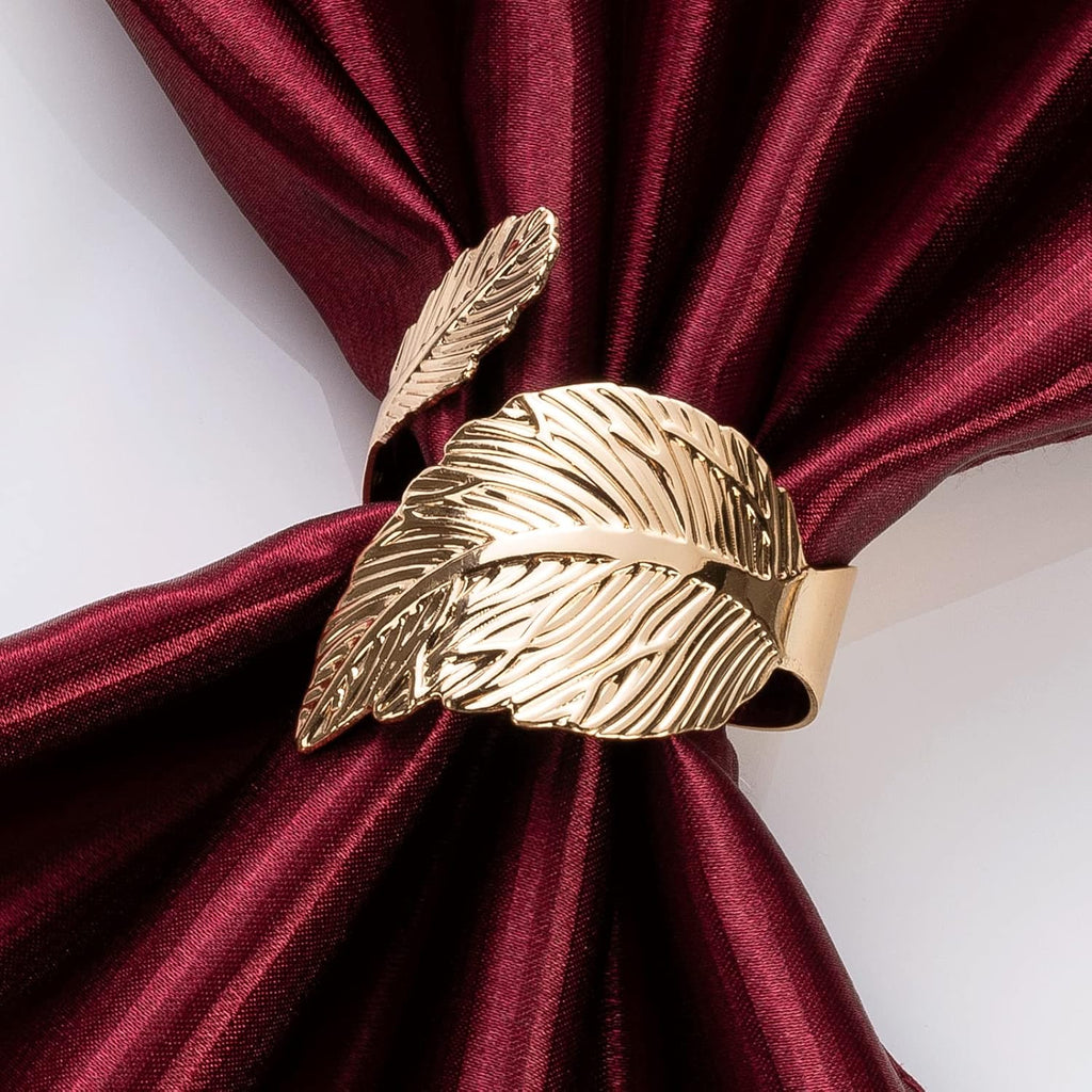 Gold Leaf Napkin Rings, Metal Material - Set of 8