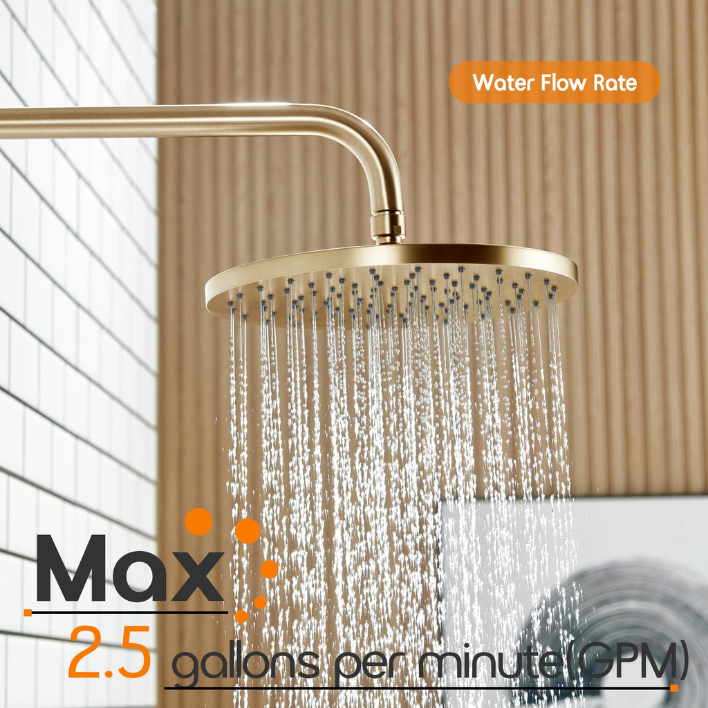Rainhead Waterfall Shower Head 10-Inch Large Bathroom Overhead Fixed Showerhead High Pressure 2.5 GPM with Adjustable