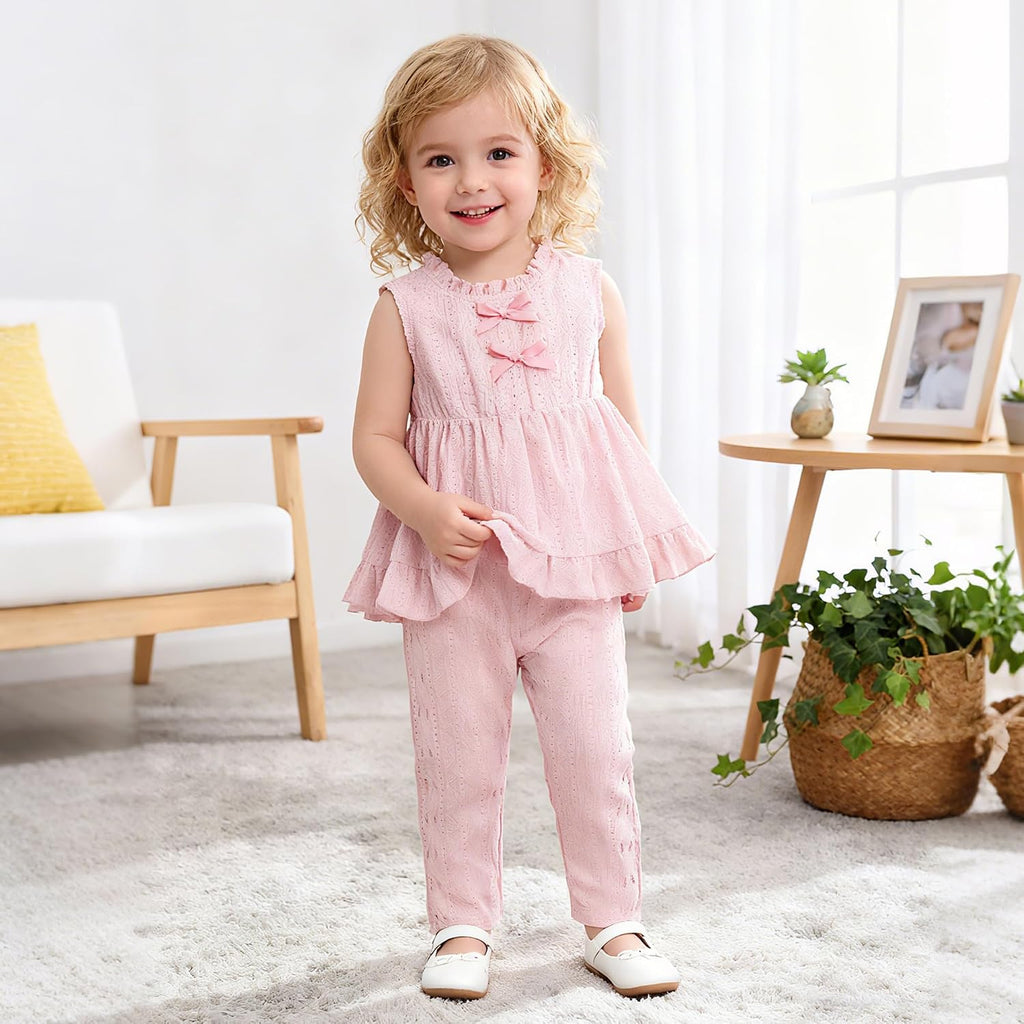 Toddler Girls 2 Piece Summer Outfit, Ruffle Tank Top and Pants Set