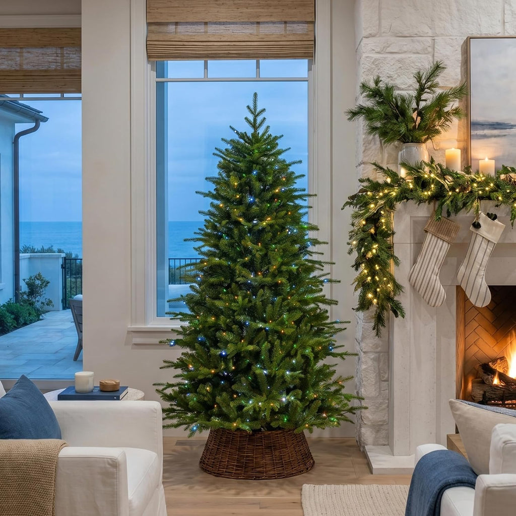 Prelit Christmas Tree, Green Full Artificial Christmas Tree Majestic Evergreen Fir with 300 Warm