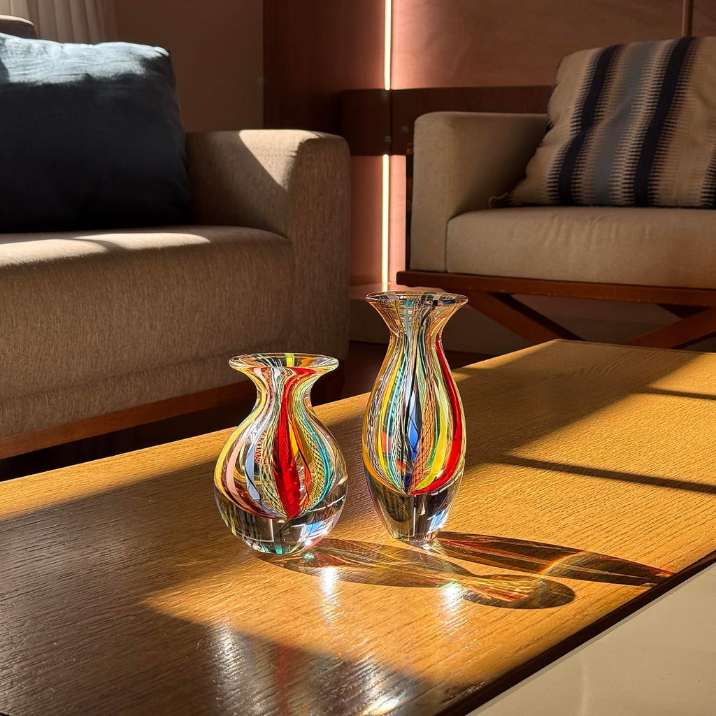 Murano Style Glass Vase Hand Blown Colored Canes Boho Effect Home Decor