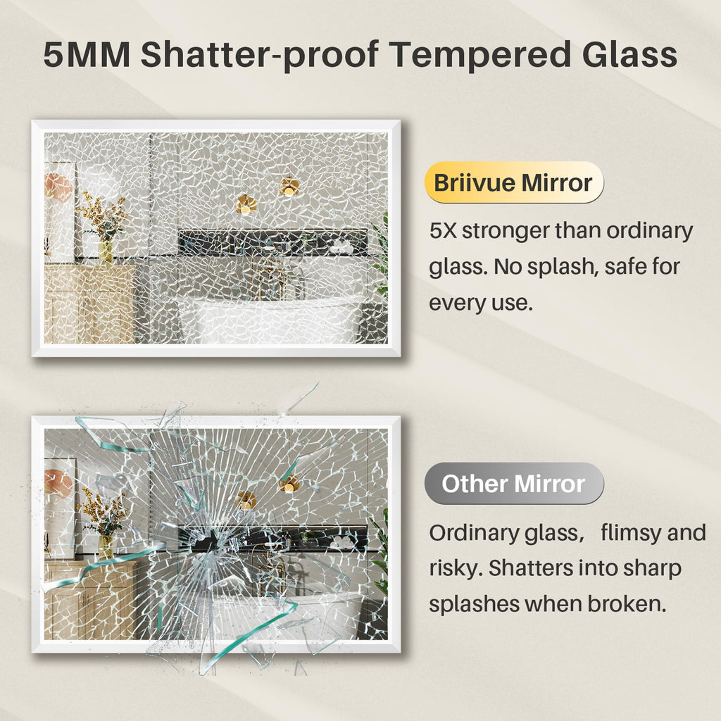 Bathroom Wall Mirror, White Metal Frame, 48x30 Inch