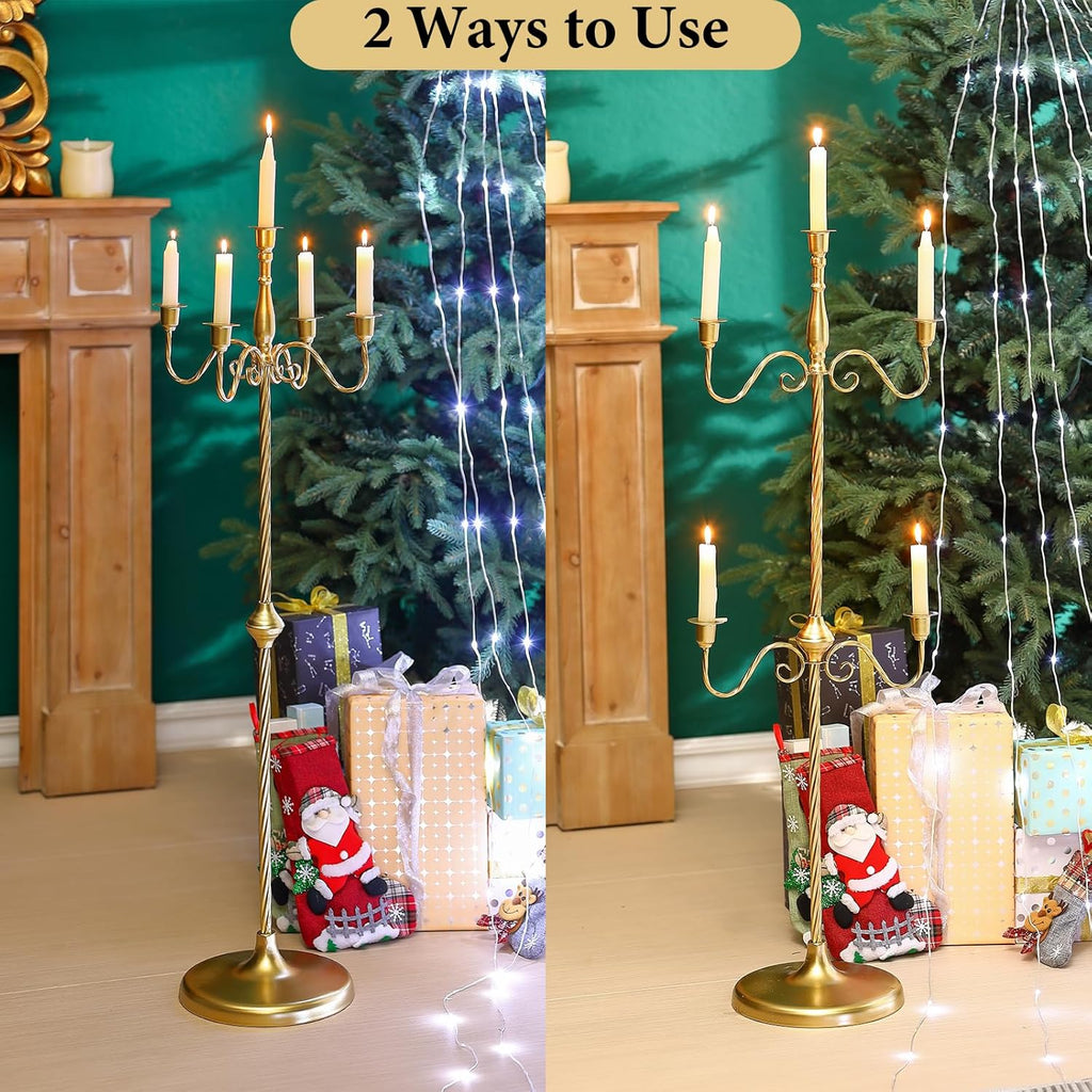 42.7 Inch Floor Candelabra Candle Holder Set of 2, 5 Arms Gold Candlestick Holders, Tall Candelabras Centerpiece for